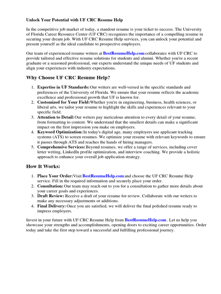 Uf CRC Resume Help Download Free PDF Résumé