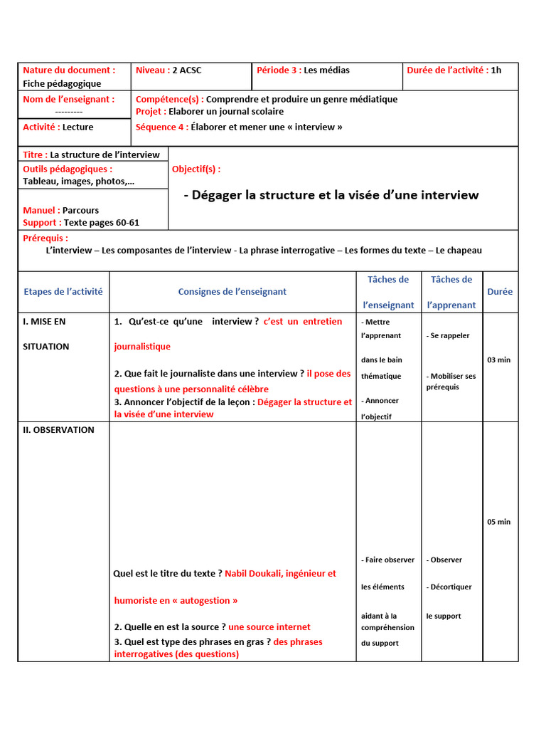 Structure et visée de l'interview | PDF | Pédagogie