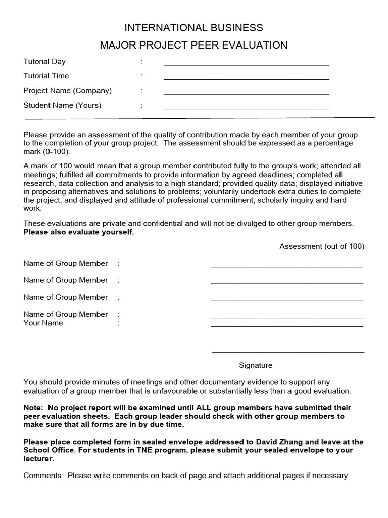 Major Project Peer Evaluation | PDF | Career & Growth | Business