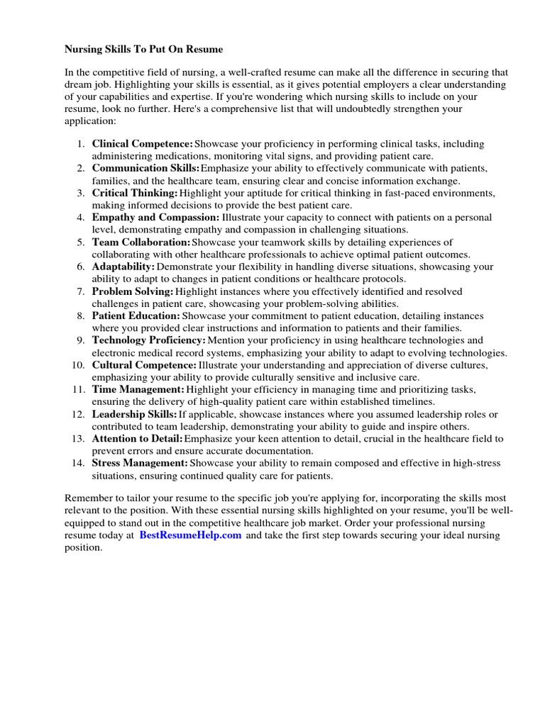 Nursing Skills To Put On Resume - 1719799204