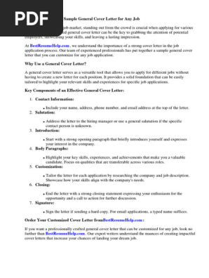 Sample General Cover Letter No Specific Job
