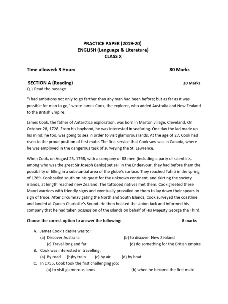 Class X English Practice Paper 2019-20 | PDF | Osteoporosis | Bone