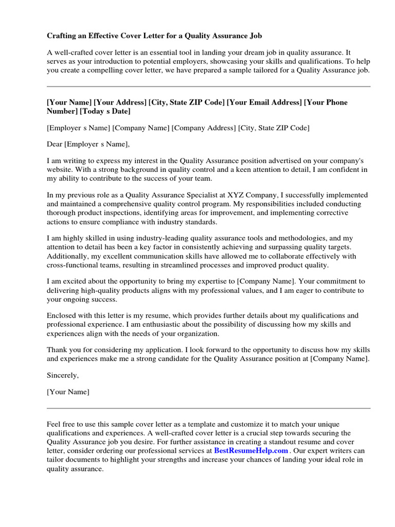 Quality Assurance Cover Letter Guide | PDF | Quality Assurance | Résumé