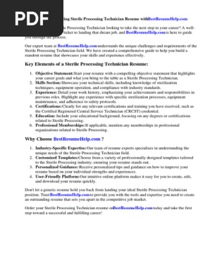 Sterile Processing Technician Resume