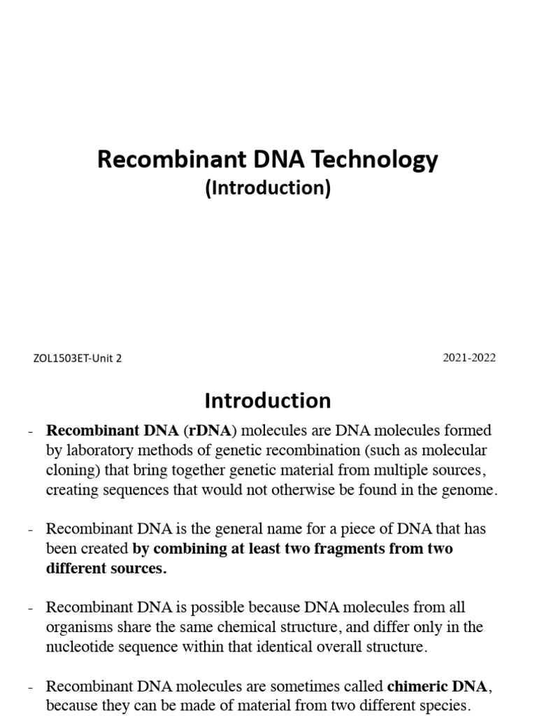 Recombinant DNA Technology Overview | PDF | Molecular Cloning ...