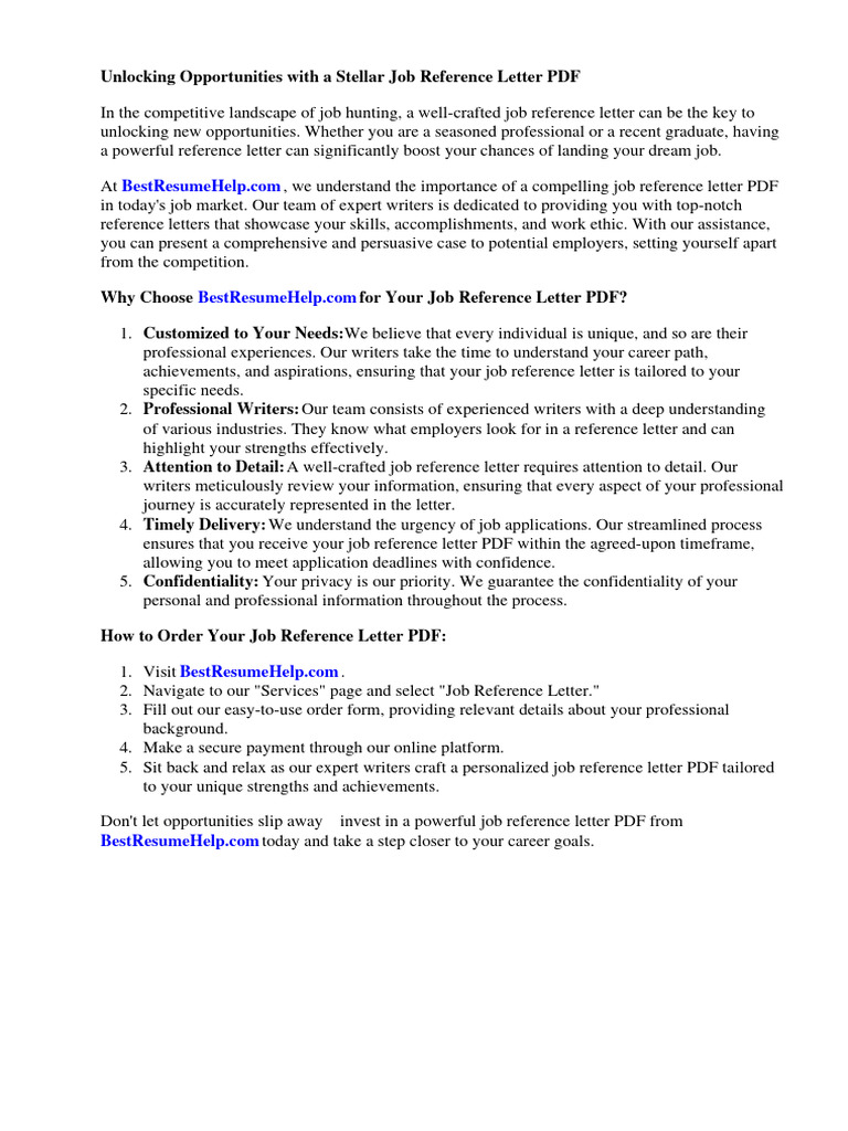 Job Reference Letter PDF | PDF | Résumé | Employment