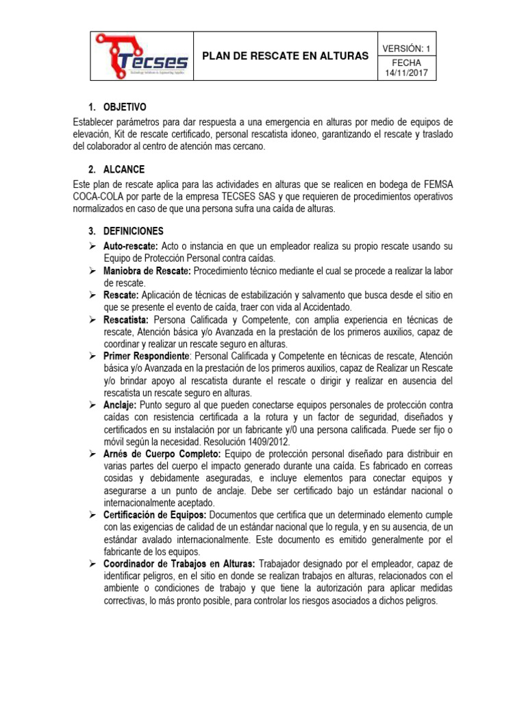 Plan de Rescate en Alturas FEMSA | PDF | Seguridad y salud ocupacional
