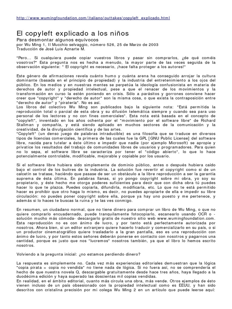 El Copyleft Explicado A Los Ninos | PDF | Software libre | Derechos de ...
