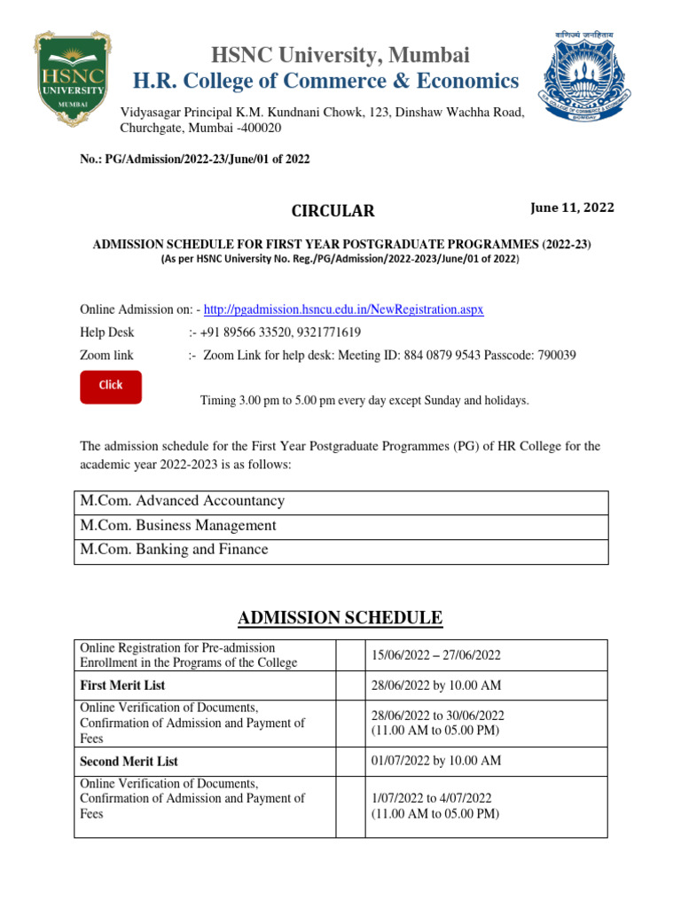 FY PG Admission Notice 2022-23 | PDF