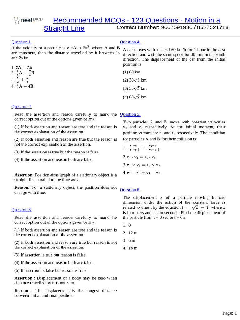 Motion in A Straight Line | PDF | Velocity | Acceleration