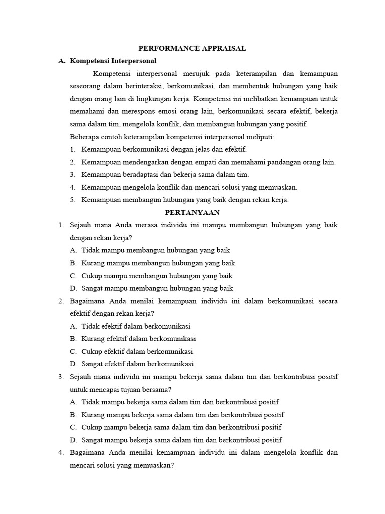 INTERPERSONAL SKILLS PERFORMANCE APPRAISAL COMMENTS visual data 4