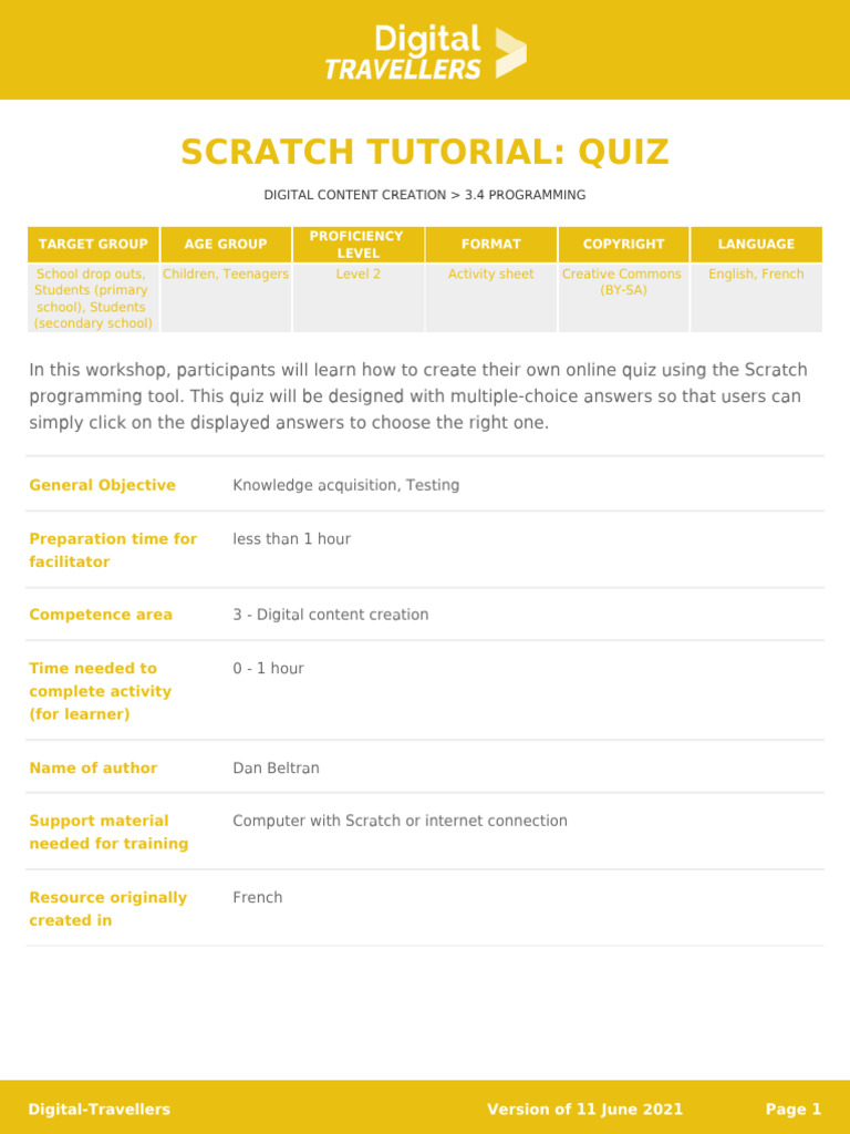 Scratch Tutorial: Quiz: Digital Content Creation 3.4 Programming | PDF ...
