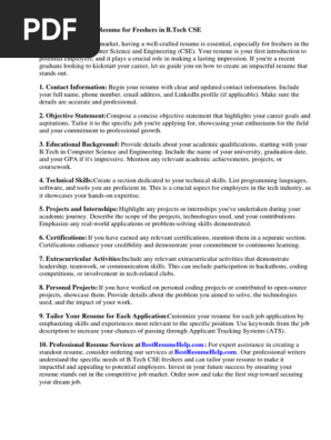 Resume for Freshers B Tech Cse