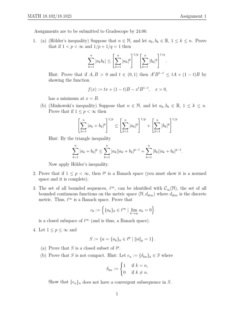 Functional Analysis Assignment 1 | PDF