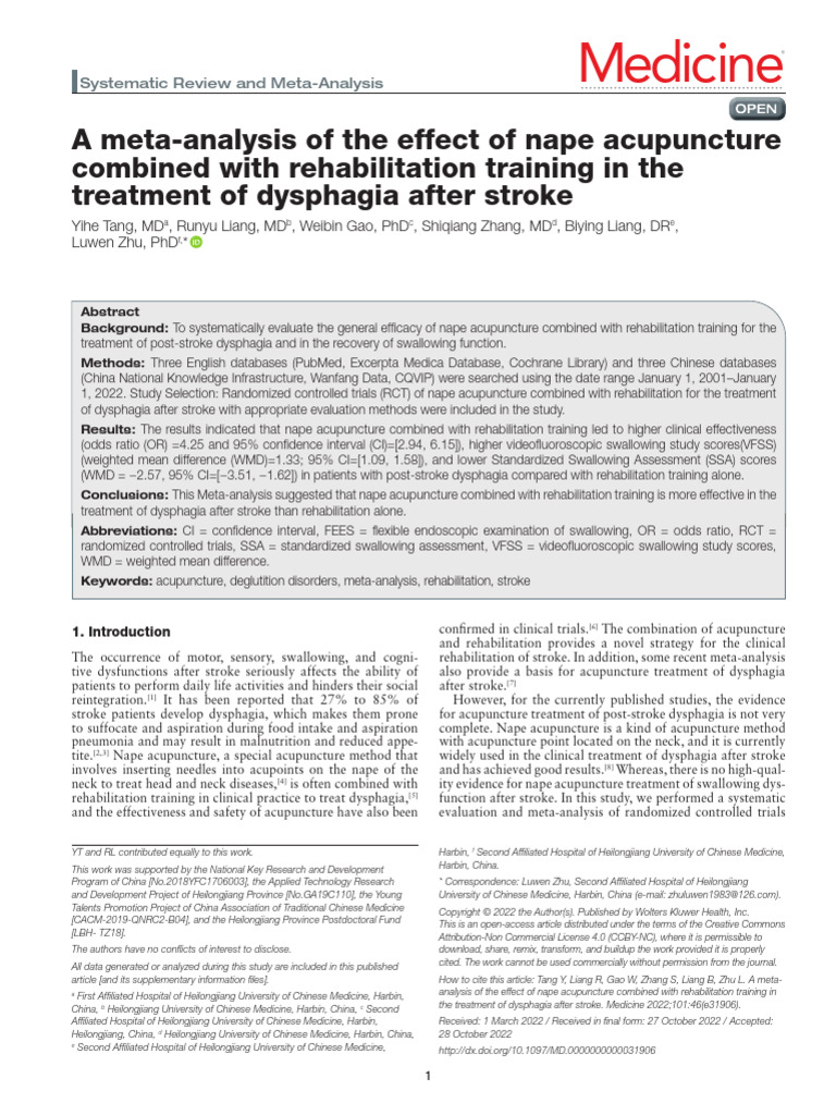 A Meta-Analysis of The Effect of Nape Acupuncture Combined With ...