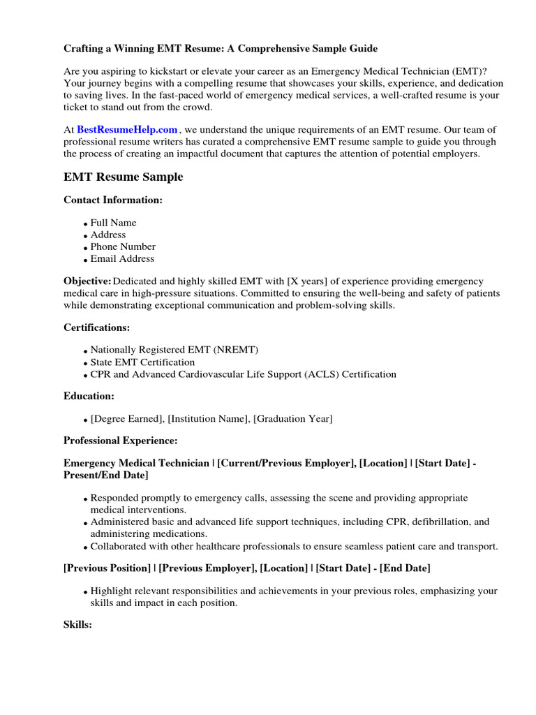 Emt Resume Sample PDF Emergency - 1715622915