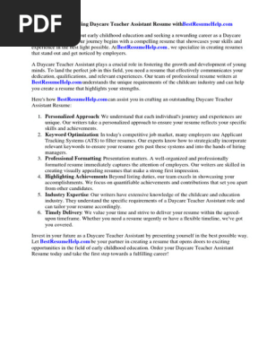 Daycare Teacher Assistant Resume