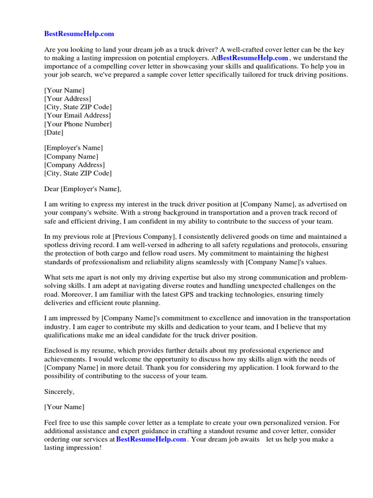 Truck Driver Cover Letter Sample | PDF | Truck Driver | Truck