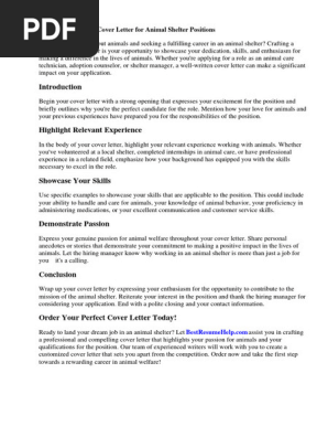Cover Letter for Animal Shelter Job