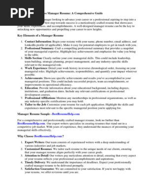 Manager Resume Sample