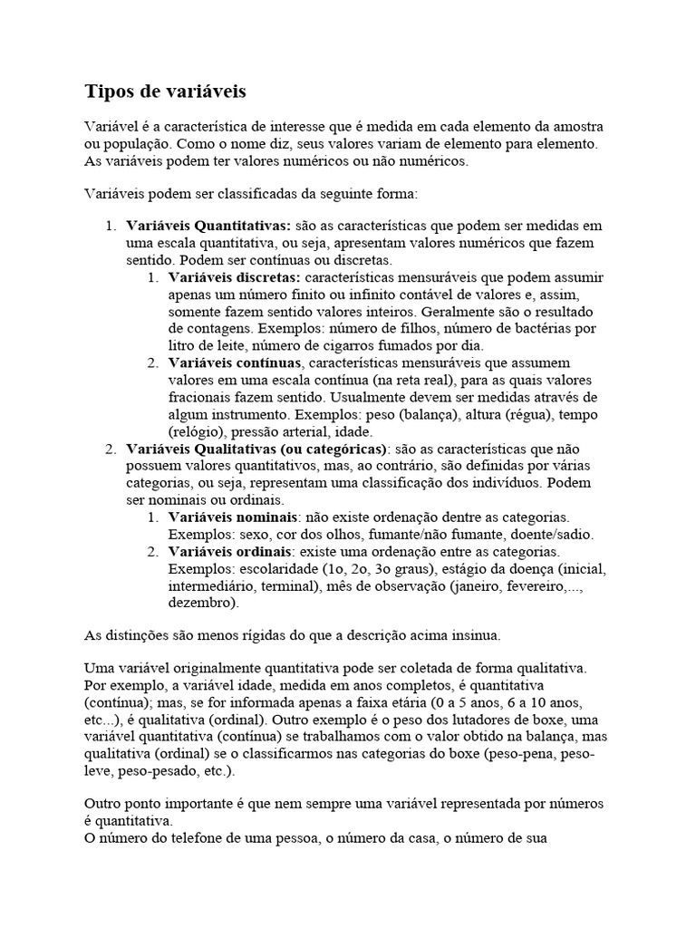 Tipos de Variáveis Estatisticas | PDF | Variável aleatória
