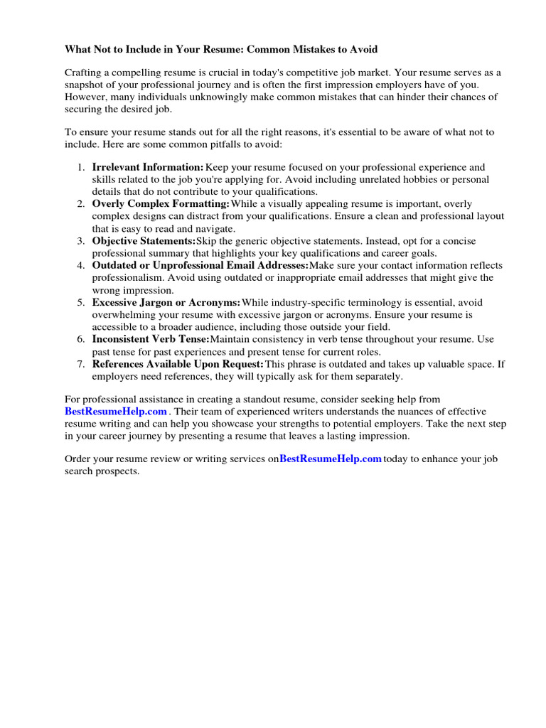 What Not To Say in A Cover Letter PDF Résumé