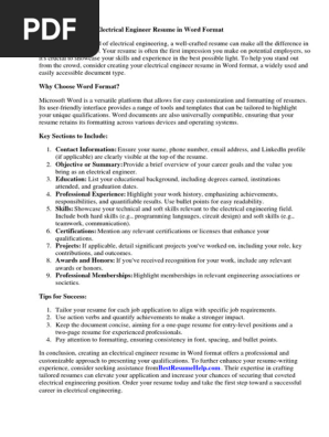 Electrical Engineer Resume in Word Format