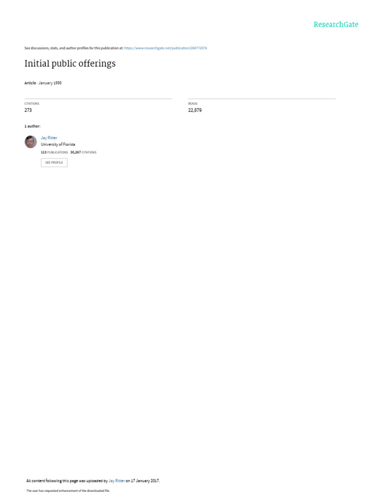 Jay Ritter | Download Free PDF | Initial Public Offering | Investment Fund
