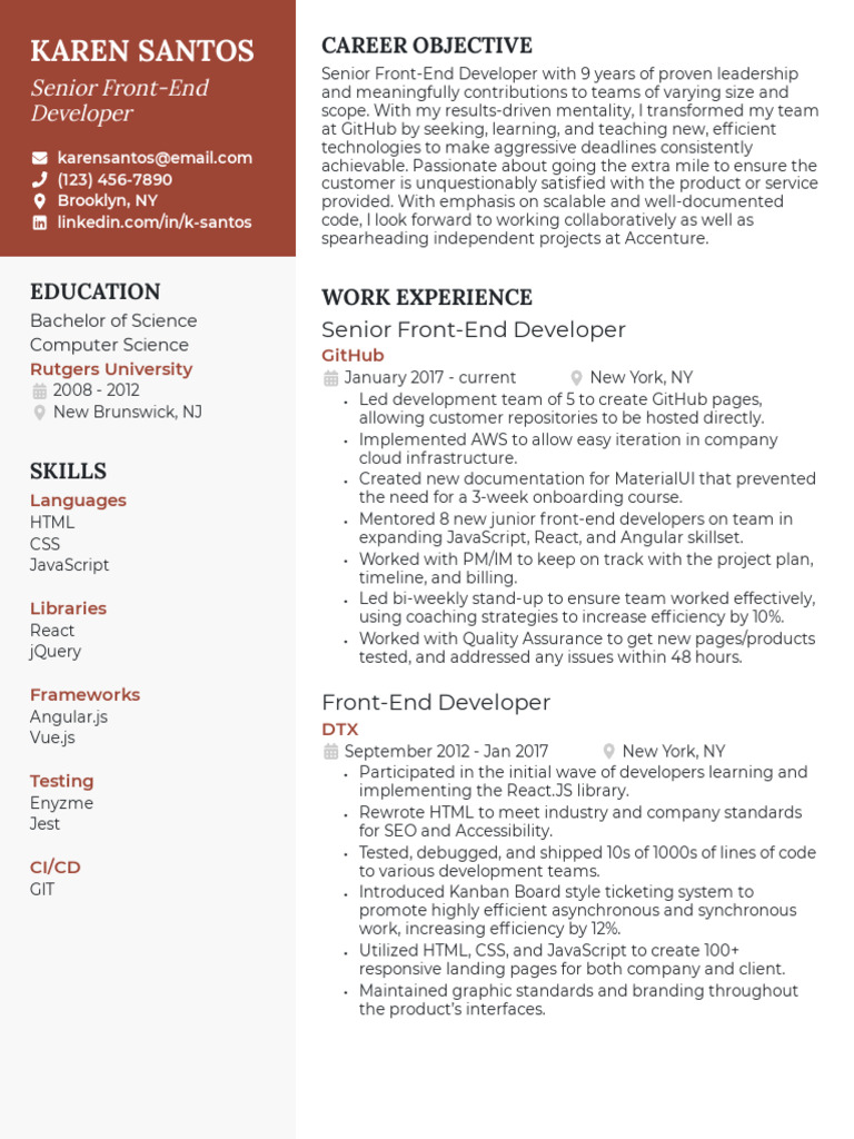 Senior Front-End Developer Resume | PDF | Java Script | Information ...