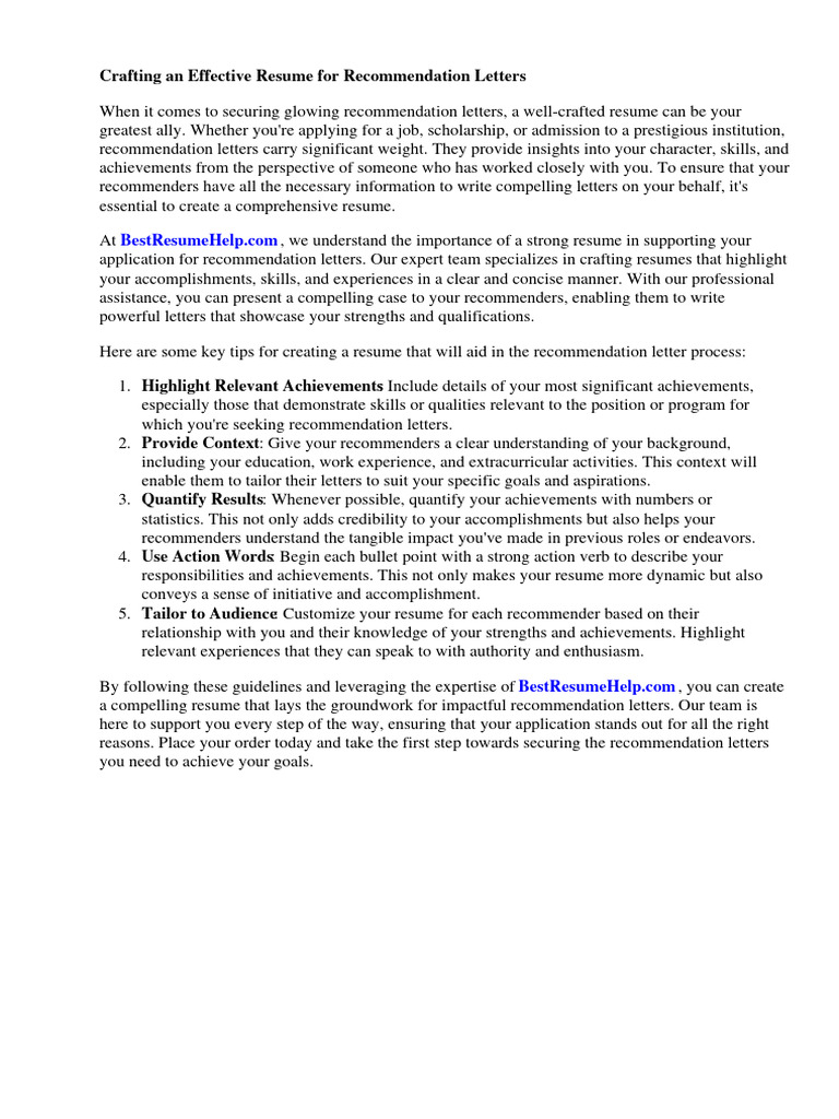 Resume Tips for Strong Recommendation Letters | PDF | Résumé | Experience