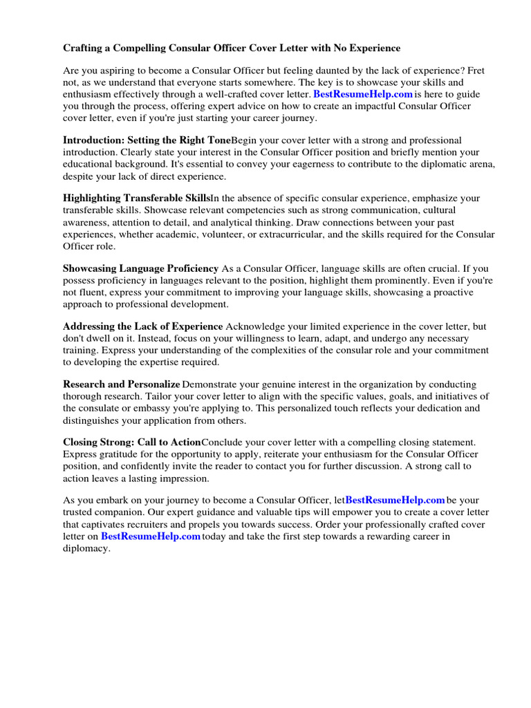 Consular Officer Cover Letter With No Experience PDF Recruitment