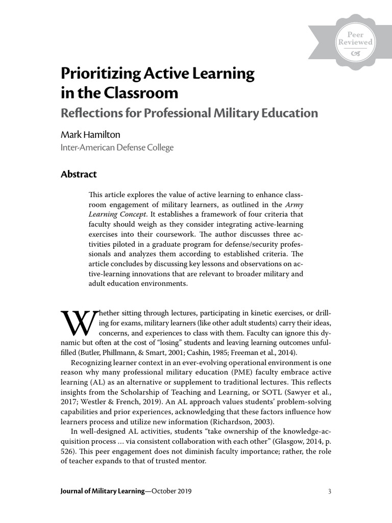 Prioritizing active learning in the classroom by mark hamilton 2019