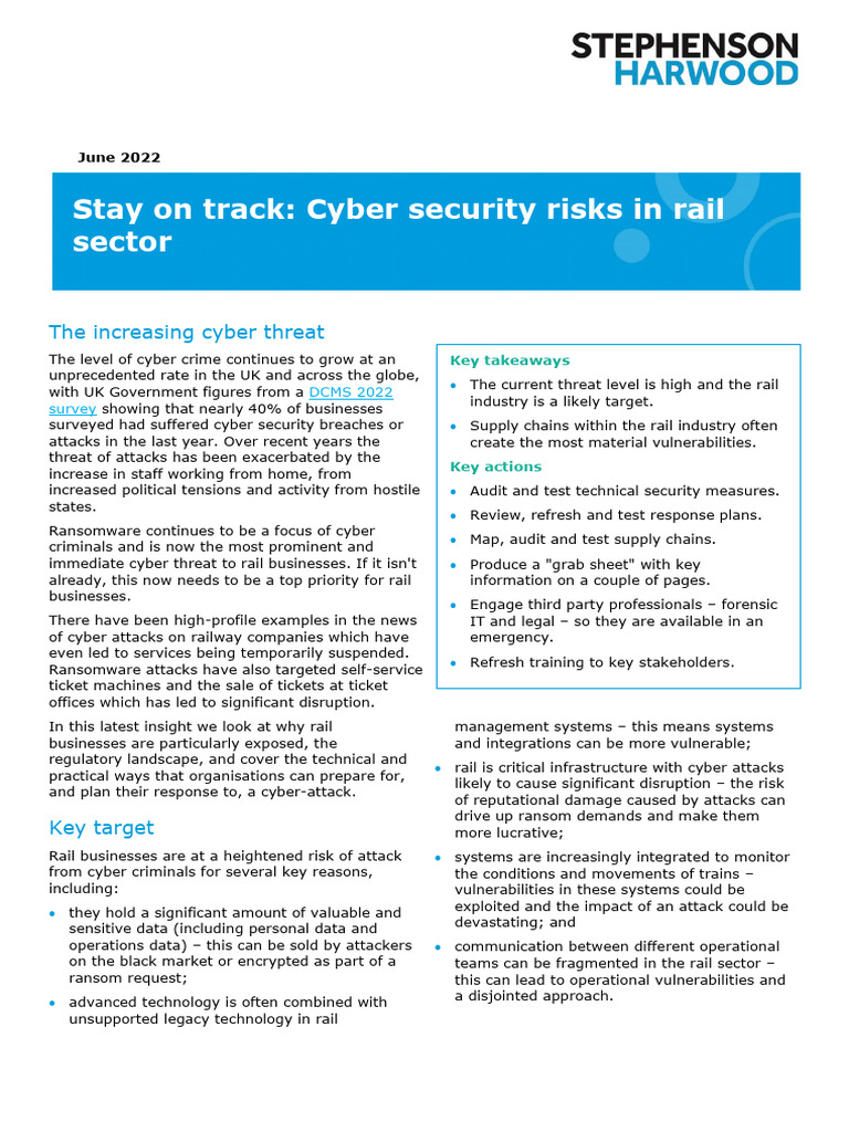 Cybersecurity Risks in the UK Rail Sector | PDF | Security | Computer ...