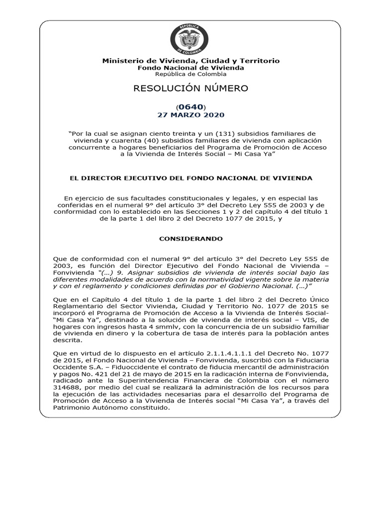 Asignación de Subsidios Mi Casa Ya | PDF | Comunidad andina | Justicia