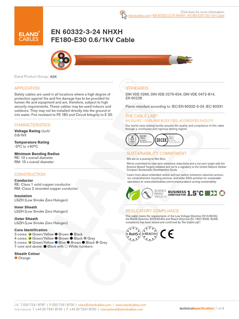 En 60332 3 24 NHXH Fe180 E30 0 6 1kv Cable | PDF | Electrical ...