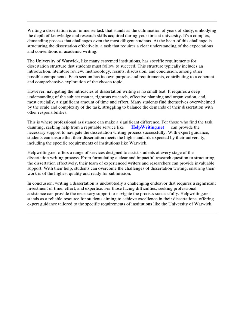 Dissertation Structure Warwick Download Free Pdf Thesis Methodology