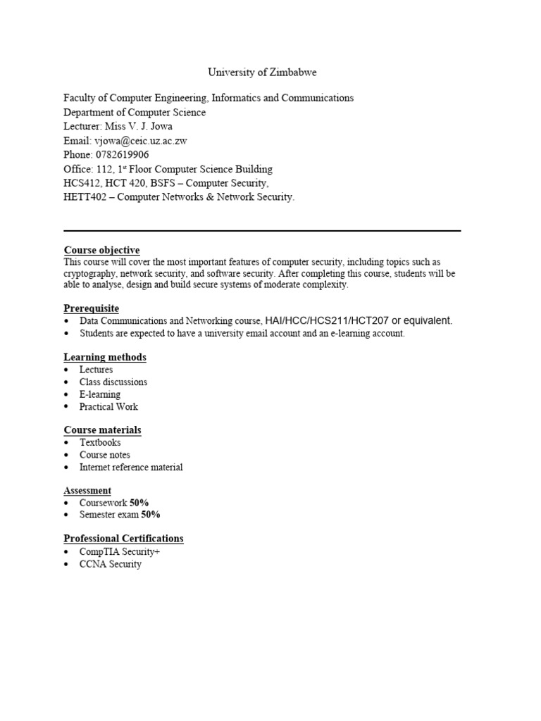 Computer Security Course Overview | PDF | Security | Computer Security