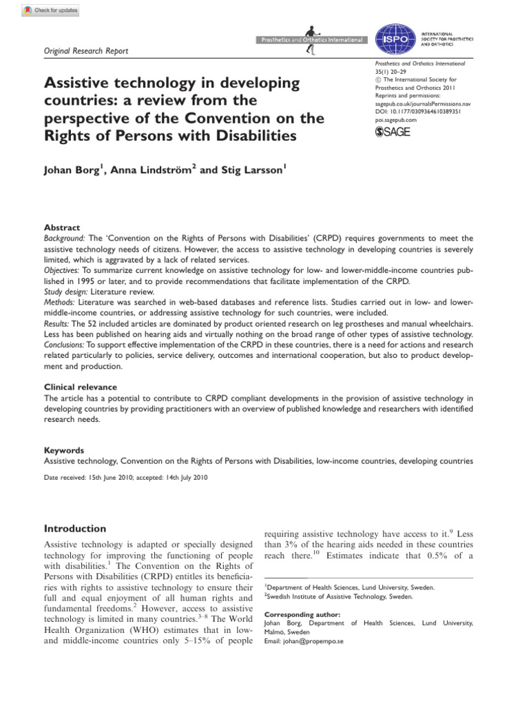 Assistive Technology In Developing Countries A Review From The