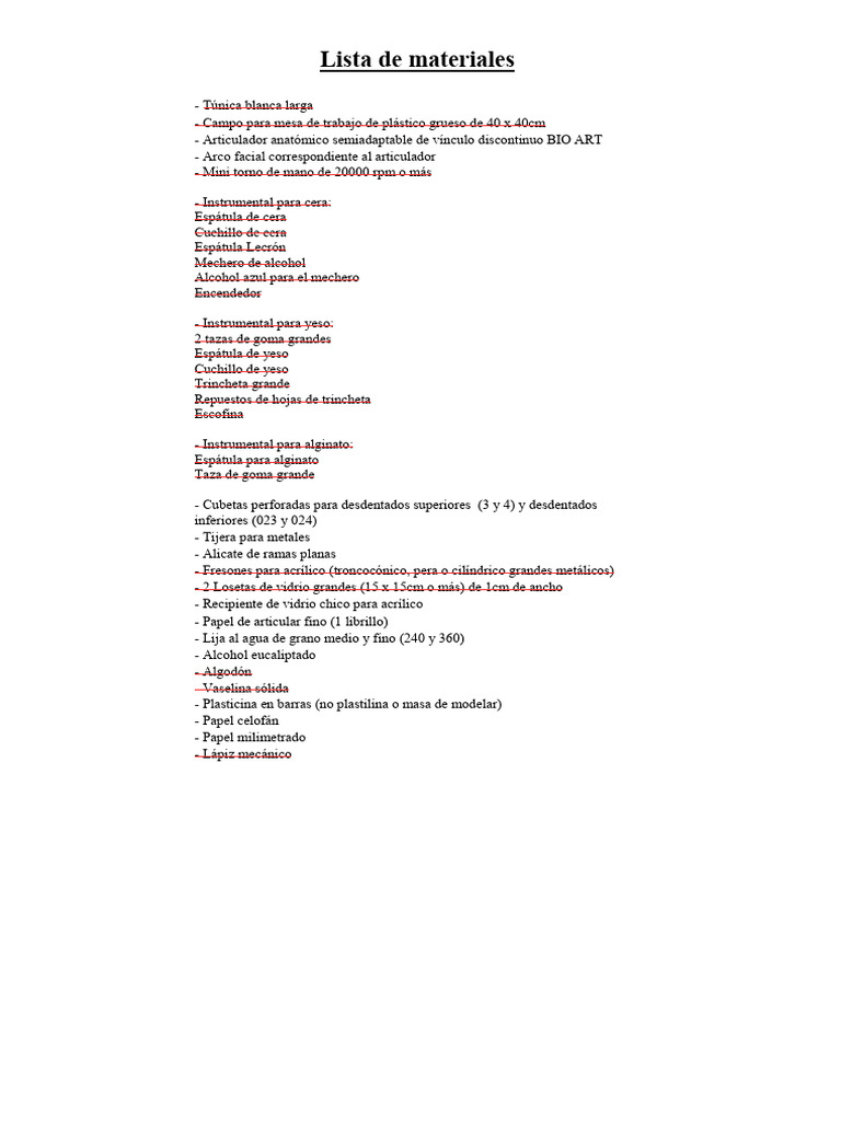 Lista de Materiales 2024 | PDF