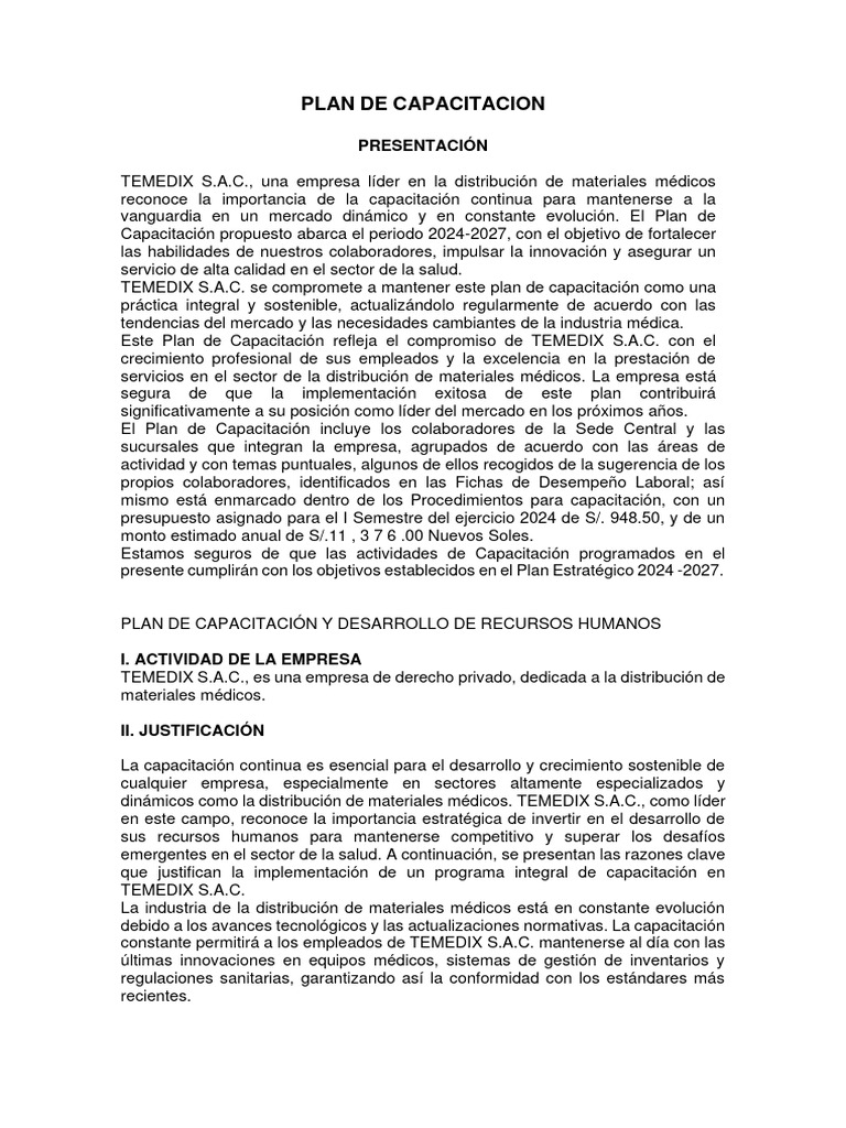 Plan de Capacitación 2024-2027 en TEMEDIX | PDF | Logística | Creación ...