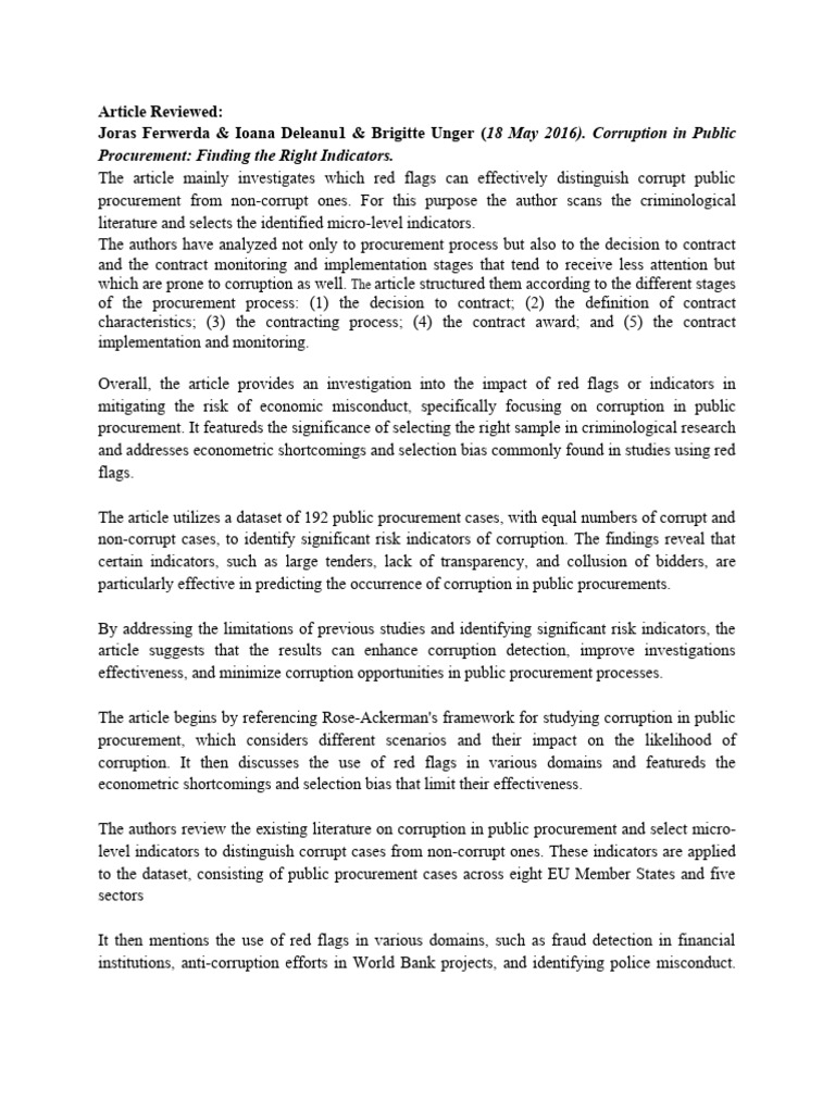 Red Flags in Public Procurement Corruption | PDF | Corruption | Procurement