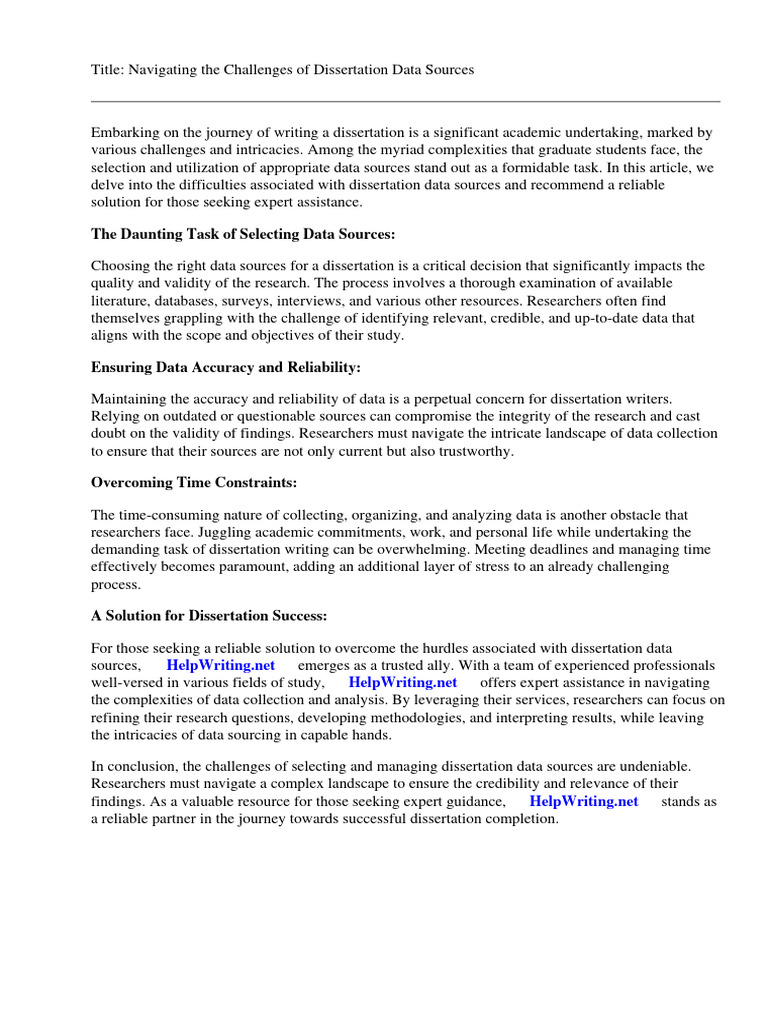Dissertation Data Sources | Download Free PDF | Thesis | Data