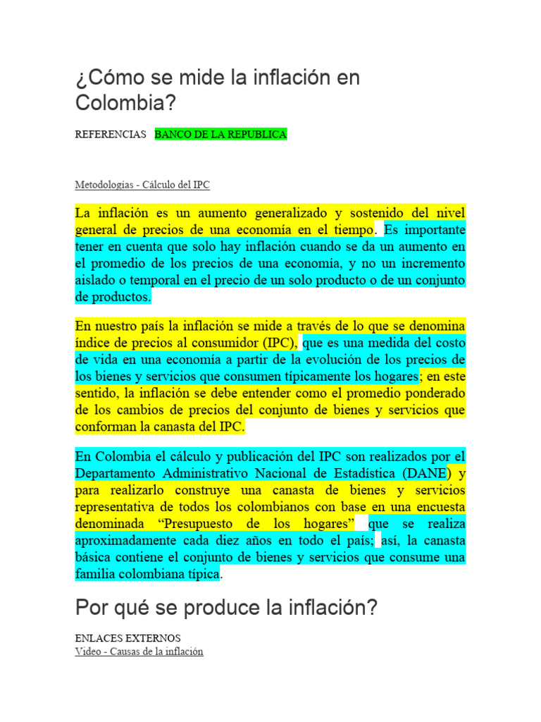 Medición de la Inflación en Colombia | PDF | Inflación | Índice de ...