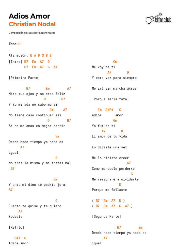 Cifra Club Christian Nodal Adios Amor PDF