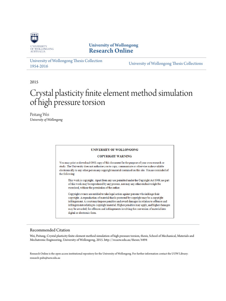 Crystal plasticity finite element method simulation of high press pdf