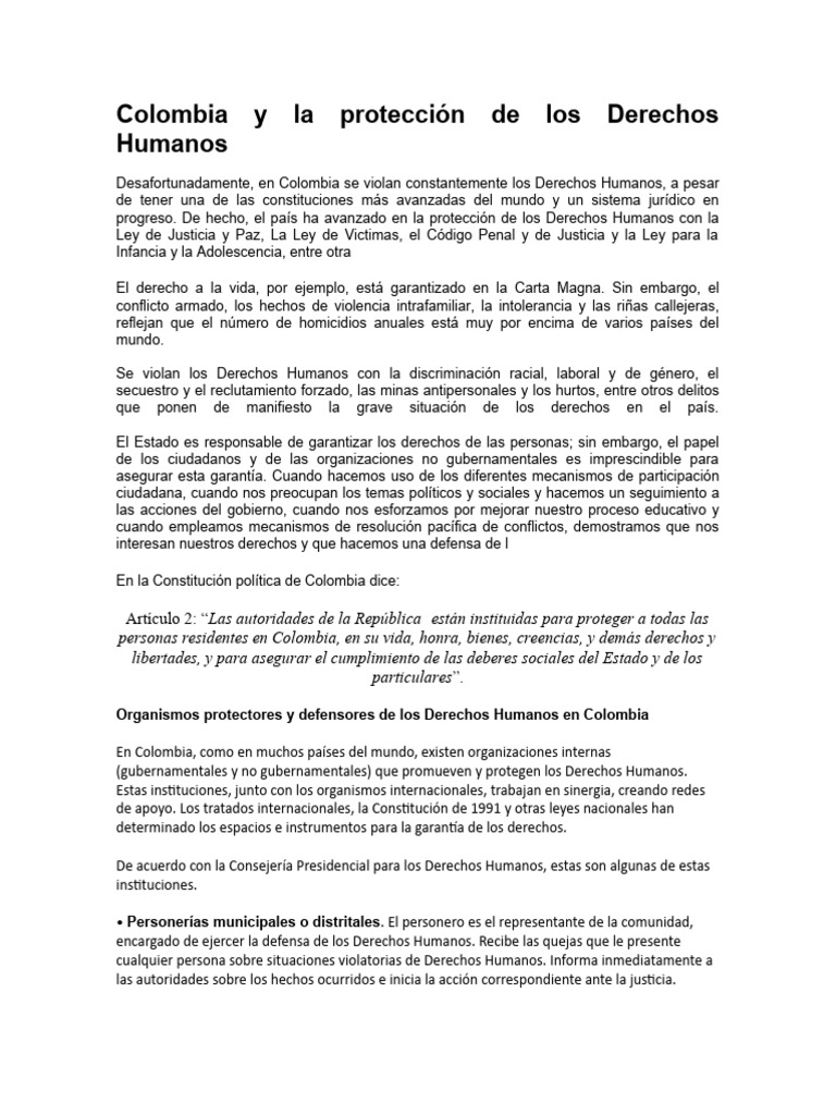 Derechos Humanos en Colombia: Desafíos y Protección | PDF | Derechos ...