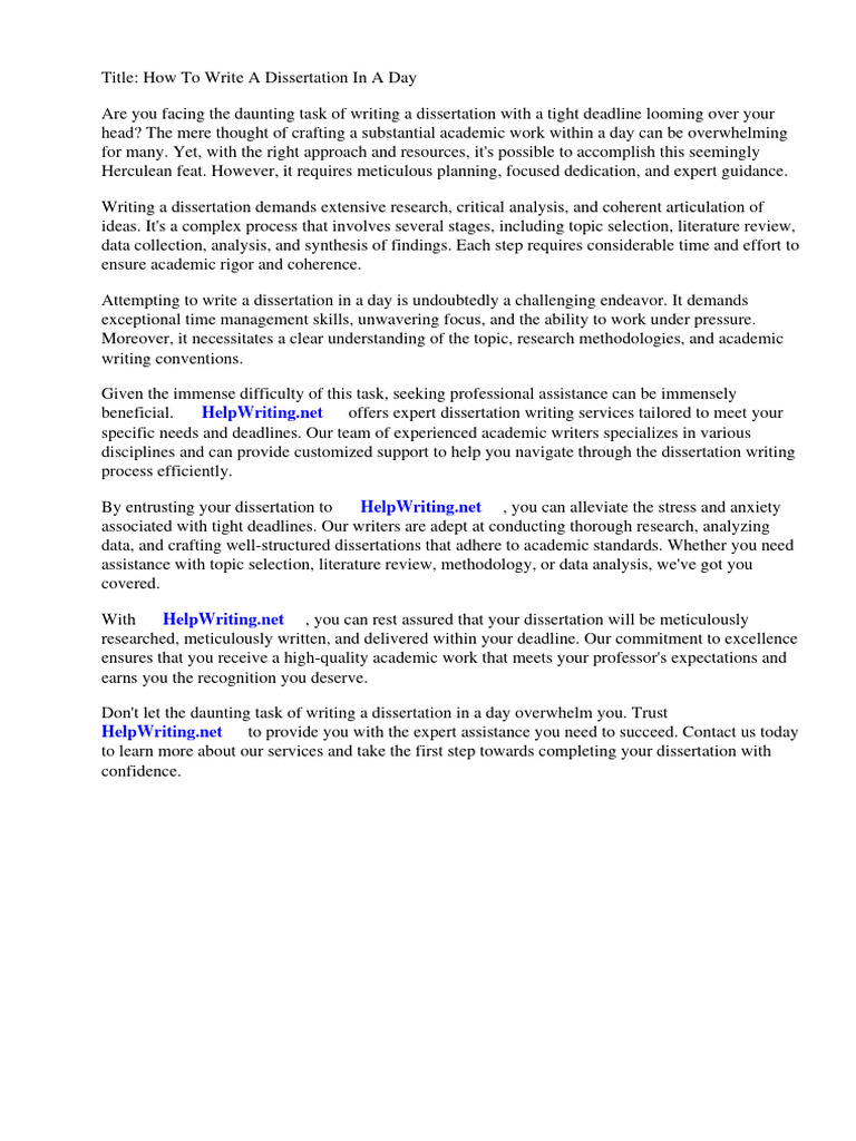How To Write A Dissertation in A Day PDF Thesis Methodology