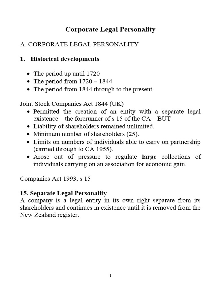 Understanding Corporate Legal Personality | PDF | Legal Liability ...
