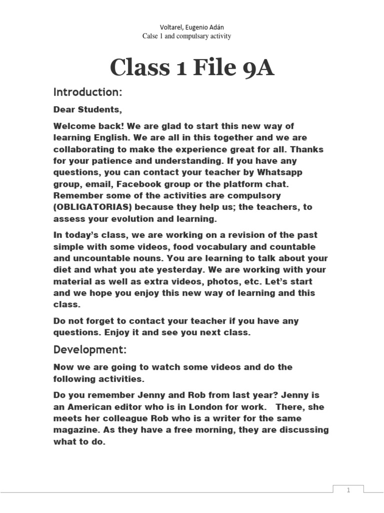 English Class: Past Simple & Food Nouns | PDF | Noun | Linguistics