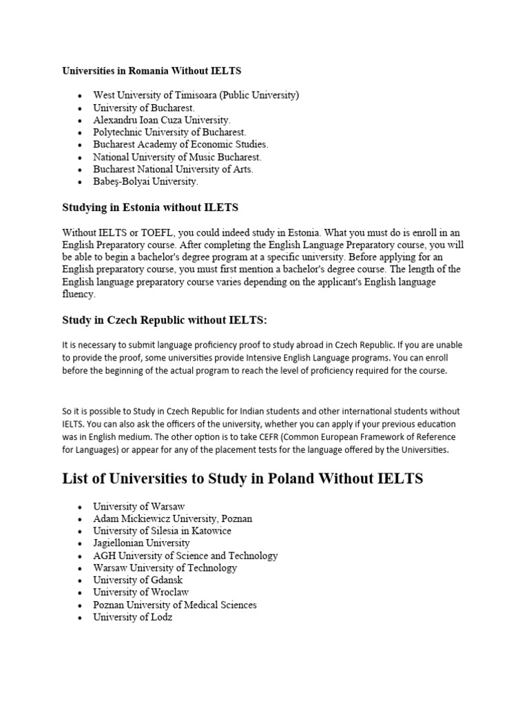 Universities In Romania Without Ielts Download Free Pdf
